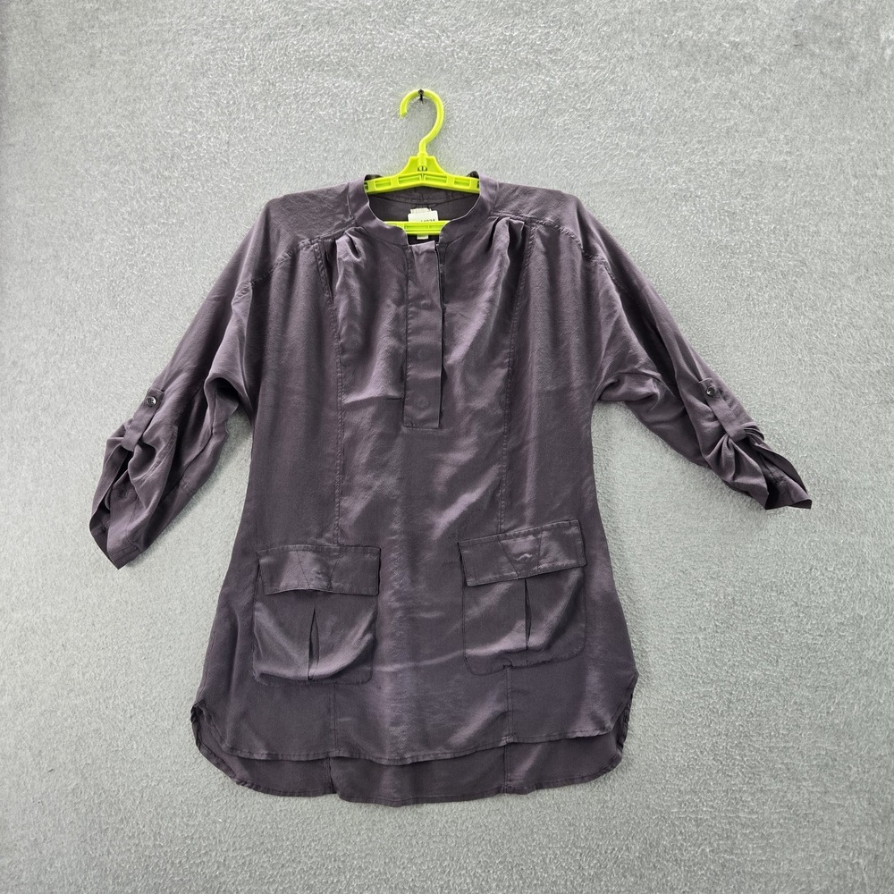 Anthropologie Edme & Esyllte Women Blouse M Purple Silk‎ Tunic Roll Tab